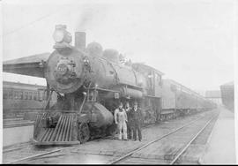 Northern Pacific steam locomotive 2107 at Portland, Oregon, circa 1915.