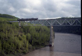 British Columbia Railway Company rail diesel car at Pine River, British Columbia on May 27, 1990.