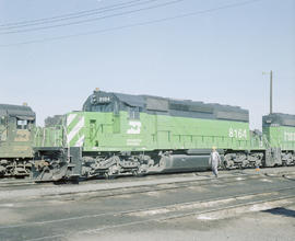 Burlington Northern diesel locomotive 8164 at Pasco, Washington in 1980.