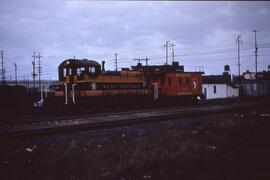 Great Northern Railway diesel locomotive number 77 at Seattle, Washington, circa 1952.