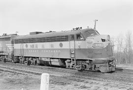 Burlington Northern diesel locomotive 610 at Tacoma, Washington in 1972.