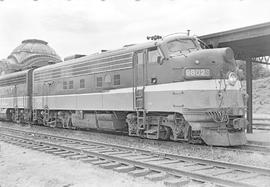 Burlington Northern diesel locomotive 9802 at Tacoma, Washington in 1970.