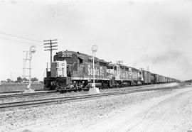 Atchison, Topeka & Santa Fe Railway diesel locomotive 3283 at Oakdale, California on June 22,...