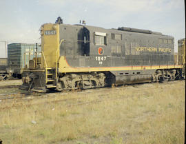 Burlington Northern diesel locomotive 1847 circa 1973.