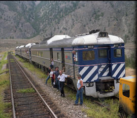 British Columbia Railway Company rail diesel car BC-31 at Lillooet, British Columbia in August 1990.