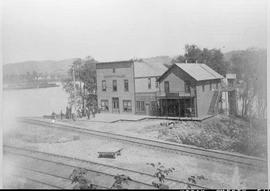 Burnett House and Columbia Saloon in Goble, Oregon, circa 1900.