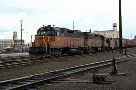 Milwaukee Road diesel locomotive 357 at Portland, Oregon in 1978.