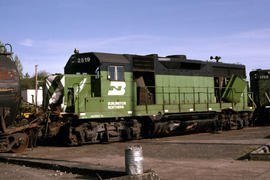 Burlington Northern Railroad Company diesel locomotive 2519 at Vancouver, Washington in 1985.