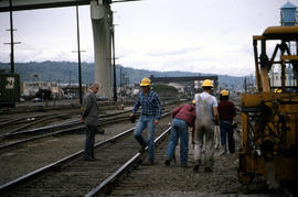Portland Terminal Railroad tie tamper at Portland, Oregon in 1984.