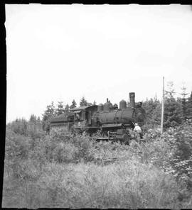 Pacific Coast Railroad steam locomotive number 15 near Black Diamond, Washington in 1950.