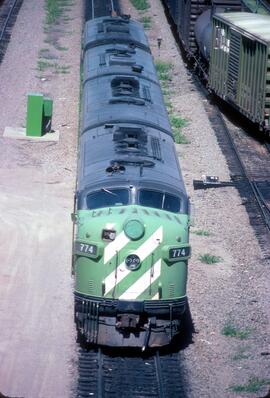 Burlington Northern diesel locomotives Number 774, Number 833, Number 784, Number 790 at Minneapo...