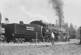 Rayonier Incorporated Steam Locomotive Number 38 at Hoquiam, Washington in March, 1962.