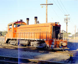 Western Pacific Railroad diesel locomotive 604 in California, circa 1982.