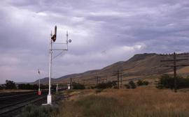 Burlington Northern semaphore signals at Gibbon, Washington, in 1986.