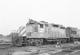 Burlington Northern diesel locomotive 2064 at Galesburg, Illinois in 1972.