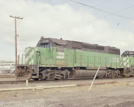 Burlington Northern diesel locomotive 2739 at Portland, Oregon in 1990.