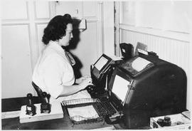 Northern Pacific telegraph operator Miriam Watson at Tacoma, Washington, circa 1950.