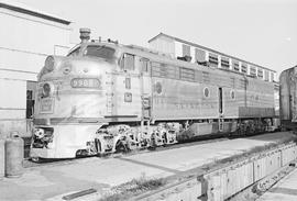 Burlington Northern diesel locomotive 9985 at Chicago, Illinois in 1972.