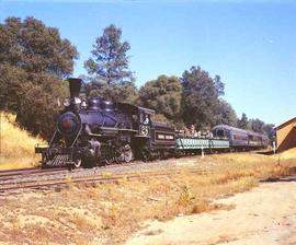 Sierra Railway Steam Locomotive Number 28 at Jamestown, California in June, 1974.