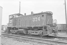 Burlington Northern diesel locomotive 324 at Hoquiam, Washington in 1976.