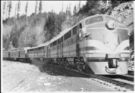 Electro-Motive Division demonstrator diesel locomotive FT at Stampede, Washington, in 1940.