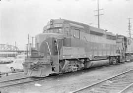 Burlington Northern diesel locomotive 2213 at Portland, Oregon in 1970.