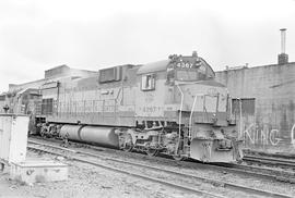 Burlington Northern diesel locomotive 4367 at Tacoma, Washington in 1972.