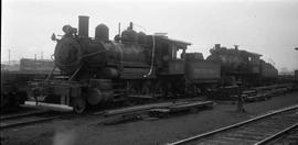 Pacific Coast Railroad steam locomotives number 14 and 17 at Seattle, Washington, circa 1952.