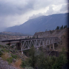 British Columbia Railway Company bridge at North of Lillooet, British Columbia in August 1990.