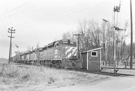 Burlington Northern diesel locomotive 2220 at Abbotsford, British Columbia in 1976.