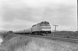 Amtrak diesel locomotive 219 at Longview Junction, Washington on July 21, 1976.