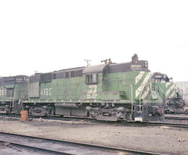 Burlington Northern diesel locomotive 4193 at Portland, Oregon in 1979.