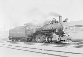 Northern Pacific steam locomotive 1077 at West Duluth, Minnesota, in 1954.