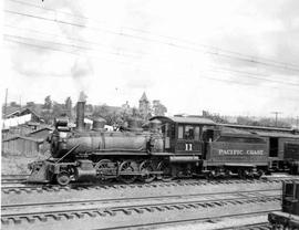 Pacific Coast Railroad steam locomotive number 11 at Renton, Washington, circa 1930.