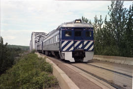 British Columbia Railway Company rail diesel car BC-11 in British Columbia on May 28, 1990.