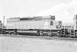 Burlington Northern diesel locomotive 6304 at Livingston, Montana in 1972.