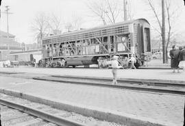 Northern Pacific diesel locomotive on display at Livingston, Montana, circa 1955.