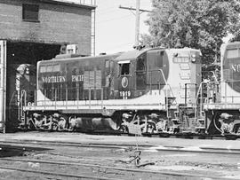 Burlington Northern diesel locomotive 1919 at Auburn, Washington in 1972.