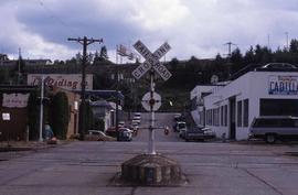 Burlington Northern wigwag crossing signal in South Tacoma, Washington, in 1993.