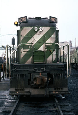 Burlington Northern Railroad Company diesel locomotive 4078 at Portland, Oregon in 1977.