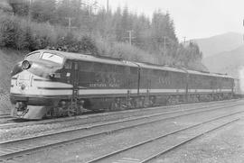 Northern Pacific diesel locomotive number 6000 at Stampede, Washington, in 1944.