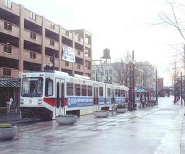 Tri-County Metropolitan Transportation District of Oregon Light Rail Cars at Portland, Oregon in ...