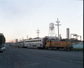Union Pacific diesel switcher 1217 moving train number 6 at Salt Lake City, Utah on September 13,...