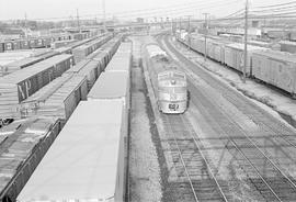 Burlington Northern diesel locomotive 9938 at Chicago, Illinois in 1972.
