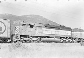 Burlington Northern diesel locomotive 6466 at Sandpoint, Idaho in 1970.