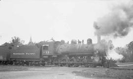 Northern Pacific steam locomotive 13 at Underwood, Minnesota, in 1932.