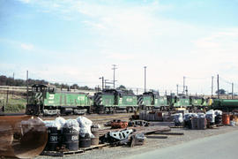 Burlington Northern Railroad Company diesel locomotive 428 at Vancouver, Washington in 1976.