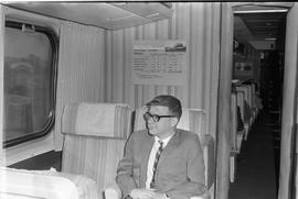 Passengers riding Turbo Train 50 between Tacoma and Seattle, Washington in 1971.