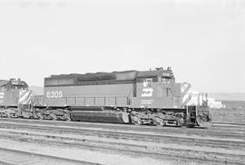 Burlington Northern diesel locomotive 6305 at Livingston, Montana in 1972.