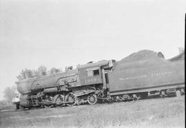 Northern Pacific steam locomotive 1913 at Forsyth, Montana, circa 1935.